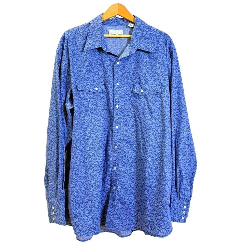 Wrangler Wrancher Western Shirt Mens 2XT Tall Pre-Owned Blue Paisley‎ Pearl Snap